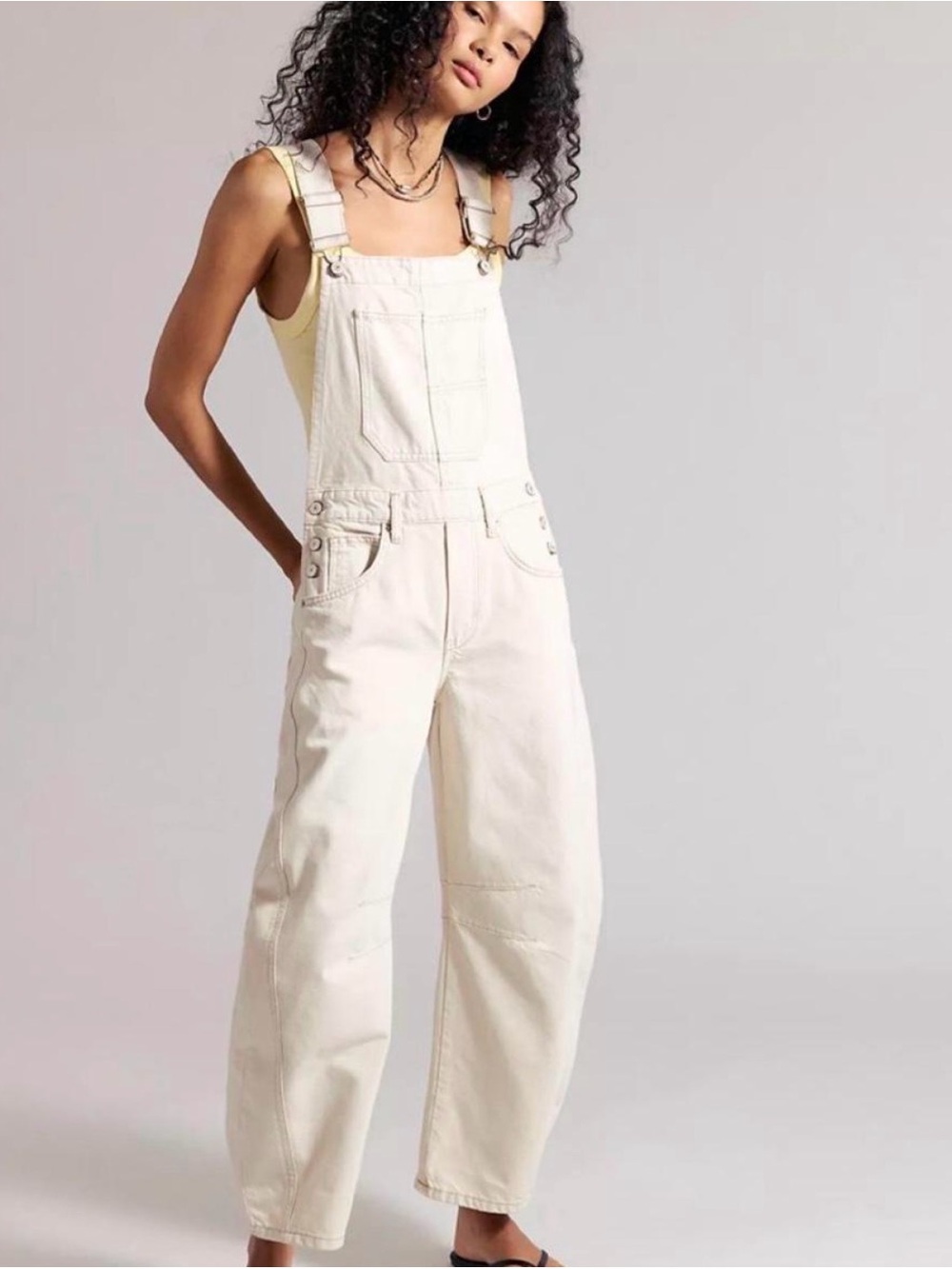 Free people large Cream Women's Denim Overalls - Classic Relaxed Fit NWT